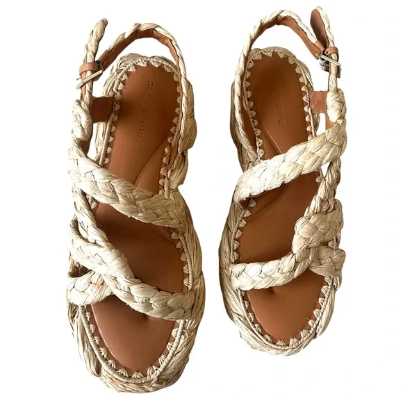 CLERGERIE Antona Size 41/US 10.5 Raffia Espadrille Slingback Platform Sandal NEW